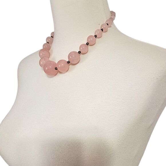 Vtg Rose Quartz Beaded Necklace Chunky Graduated Pale Pink Art Deco Victorian - Picture 16 of 16